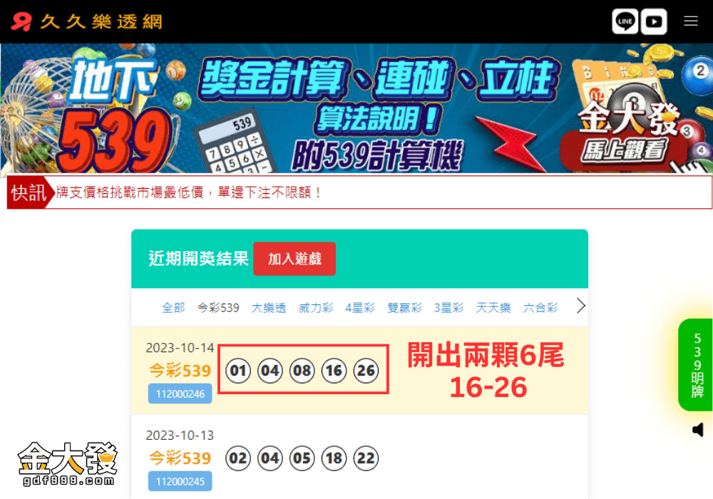 539包尾數:開出2顆相同尾數就中獎了!